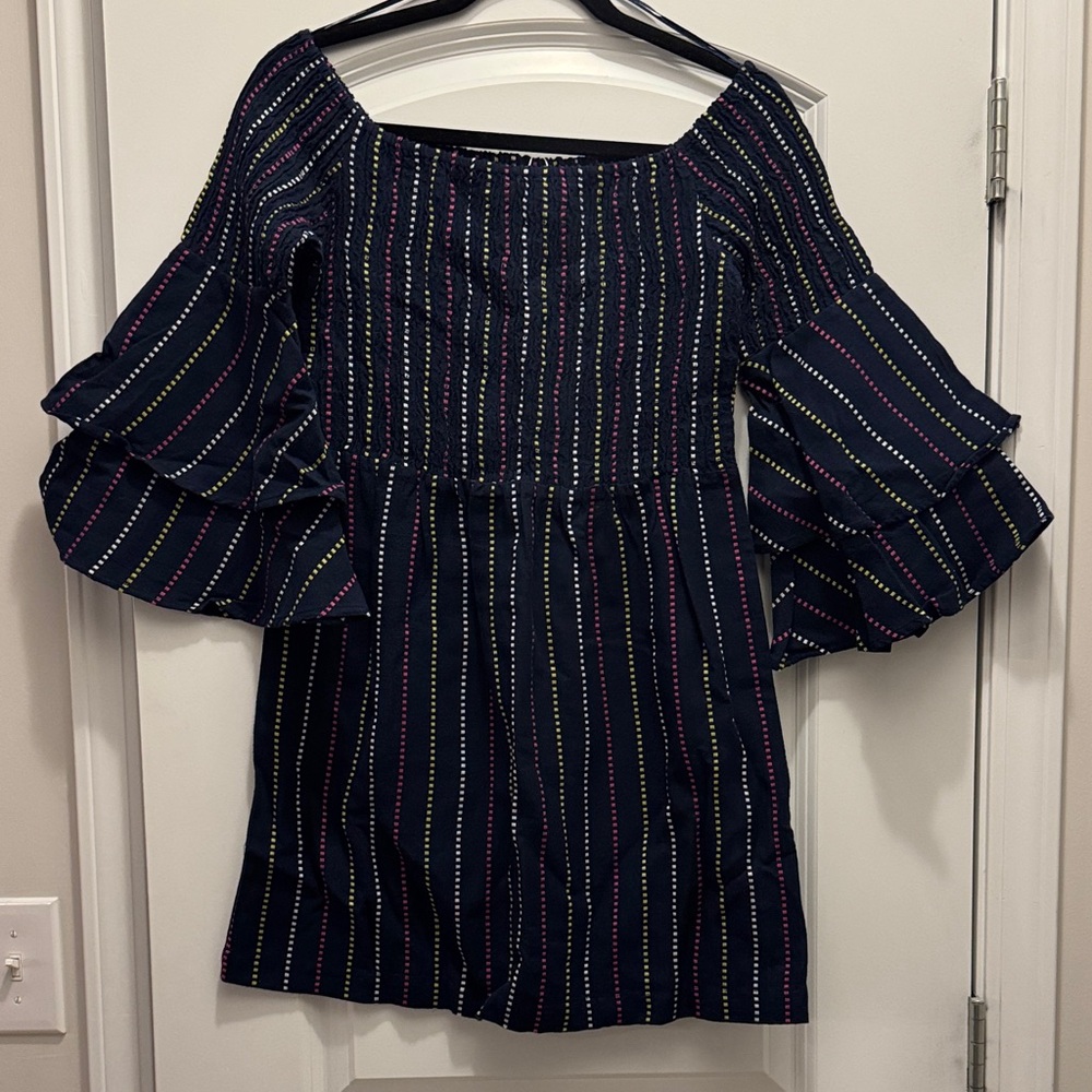 Mud Pie Navy Dress with Colorful Stripes